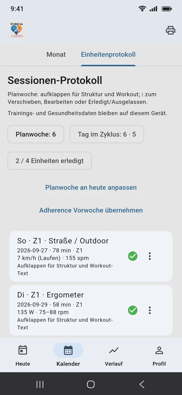 Android · Einheitenprotokoll