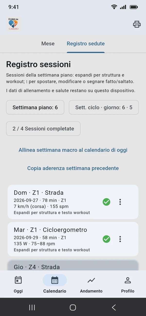Android · Registro sedute